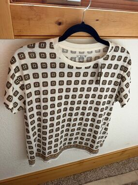 J.Crew Cream & Brown Printed Short Sleeve T-shirt